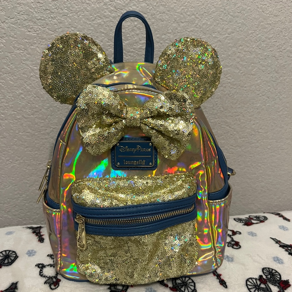 Loungefly Disney World Parks Gold Iridescent Mini Backpack 50th